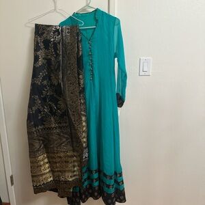 Teal and Black Traditional Outfit